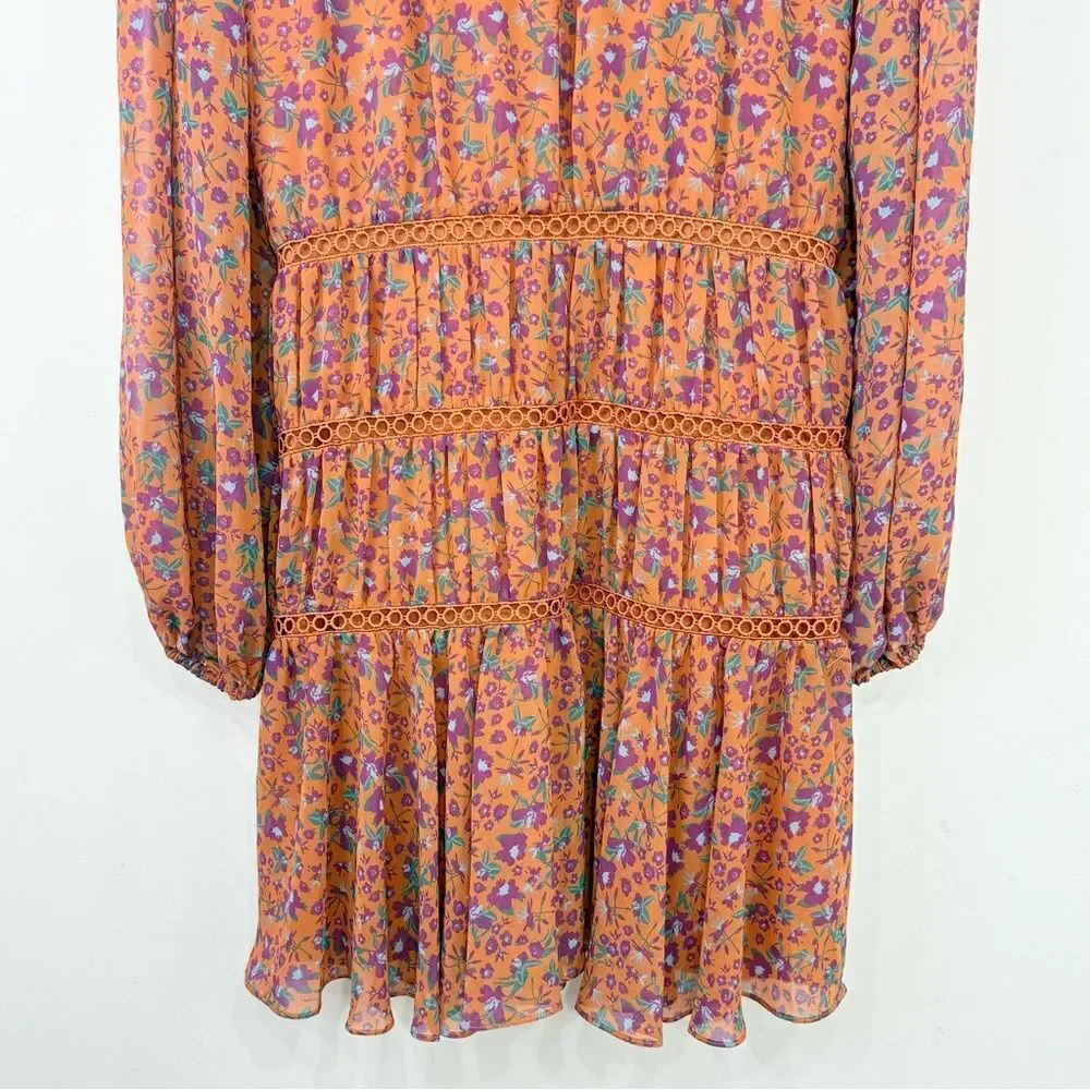 Rebecca Minkoff CADEN Dark Orange Magenta Floral Boho Chic Tiered Peasant Dress - Picture 13 of 16